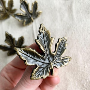 Vintage Cast Brass Maple Leaf Drawer Knob: Acer saccharinum, Antiqued Finish | Priced Per Piece