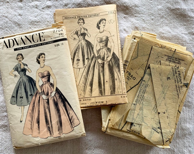 Vintage 1950s Sewing Pattern, Advance 7704 Ball Gown & Bolero, Size 13 ...