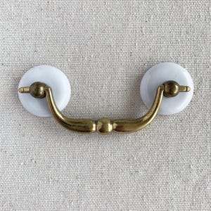 Antique Solid Brass & Ceramic Drawer Pull: Swing Bail, 3"CTC | Priced Per Piece