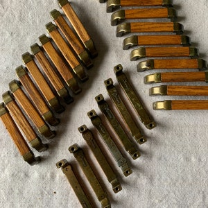 LOW STOCK! Vintage Canac Brass-Plate & Wood Drawer Pulls 4", mcm Furniture Home Decor