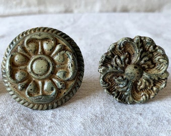Vintage Distressed Solid Metal Cabinet Knobs or Drawer Pulls / Shabby or French Provincial Style / Furniture Restoration and Home Decor