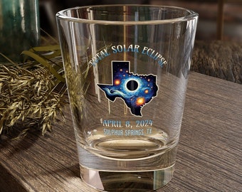 Custom Texas Eclipse Shot Glass Gift for April 8 2024 Total Solar Eclipse|Personalized Total Solar Eclipse Gift|Starry Night Eclipse glasses