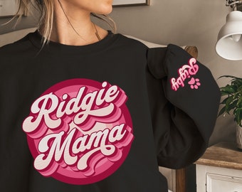 Custom Rhodesian Ridgeback Sweat Shirt for Ridgie Mama Valentine's gift with personalized pet names on sleeve,Retro Dog Mom,my dog is my Val