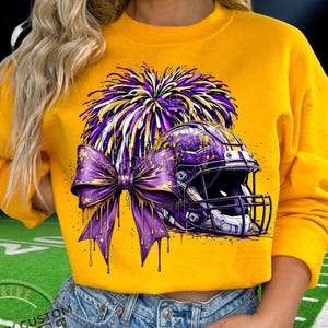Dripping Youth Football Coquette Bow sports PNG|Purple Yellow Gold Youth Football DTF|Cute football/cheer mom,mama of both cheermom png
