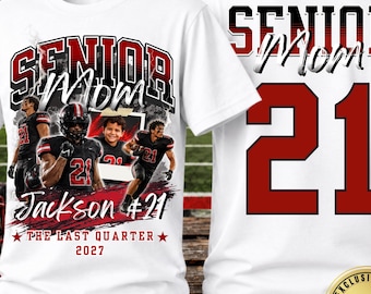 Senior Football Mom Shirt Template Bundle, Editable Canva Pro Photo Collage, Front Back Sleeve