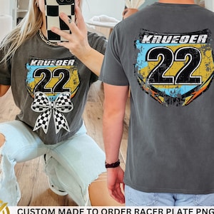 Aangepaste Coquette motorcross raceplaat png | Gepersonaliseerde naam en nummer crossmotortag | Geruite Moto Mama DTF