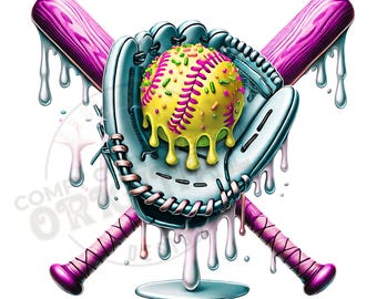 Dripping Softball Glove & Bats PNG | Sports Drip Design