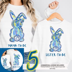 Révélation de grossesse de Pâques en famille assortie, png LOT de 5 | T-shirt à faire soi même pour faire part de ses vœux à un futur papa avec un lapin | noeud coquette Coup de pinceau