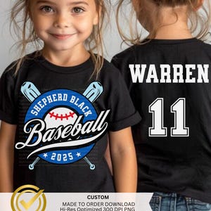 Aangepast shirt honkbalteam jersey-logo voor- en achterkant PNG voor DTF|Schattig gepersonaliseerd sportbalshirt voor jeugd|Naamnummer|PNG digitale download
