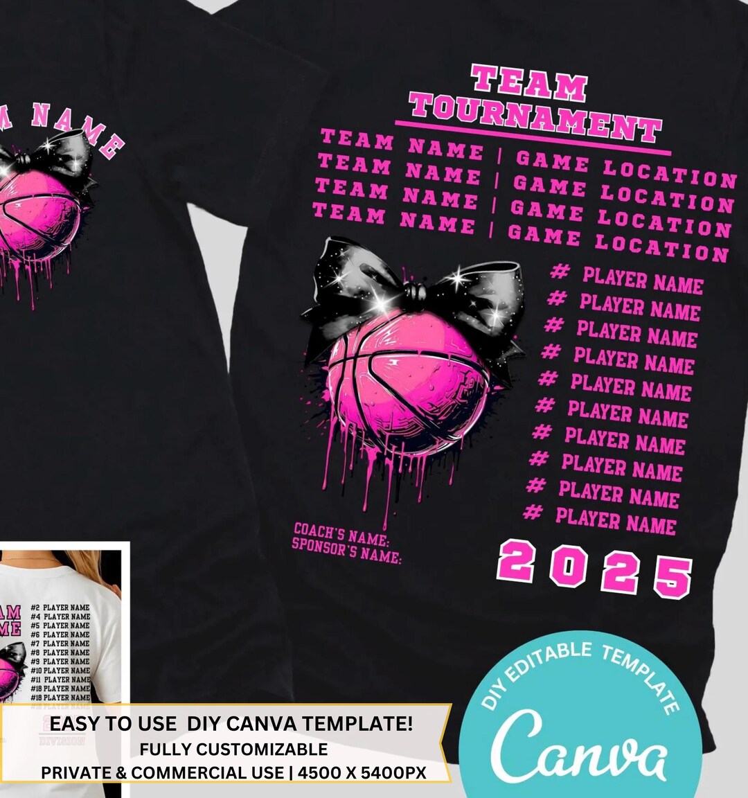 Editable Basketball Tournament Template, Hot Pink Roster Back PNG | DIY ...