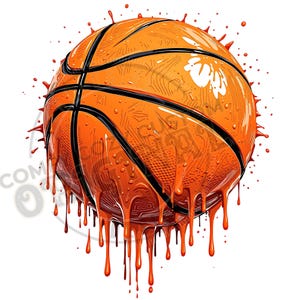 Drippy Ball Basketball Melt PNG | Basket-ball dégoulinant de crème glacée | Graphique DTF neutre pour les chemises d'équipe de bricolage | Basket-ball garçon goutte à goutte