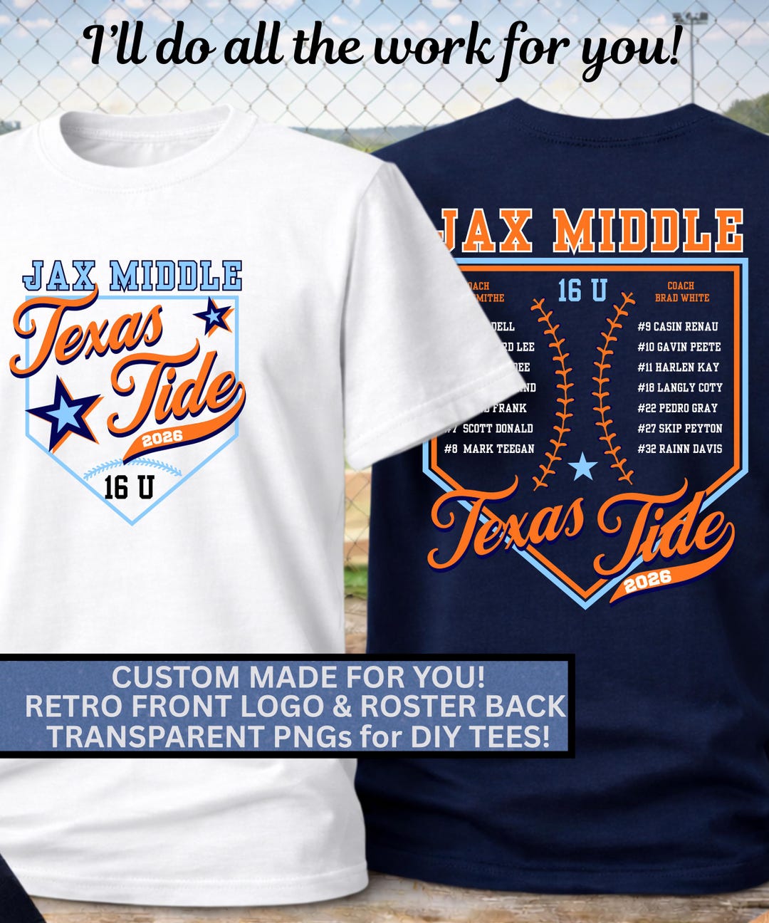 Custom Baseball Roster Shirt Design | Done for You Softball Layout ...