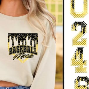 IceCreamsprinkle Drip Zahlen Baseballmama PNG Bündel|Schwarz Gold Eis tropfende Baseball tropfen DTF| DIY Teeshirts|Kommerzielle Nutzung Okay