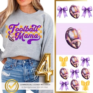 Retro-Stil-Disco Kokette Fußball Mama PNG Clipart-Bundle mit kommerzieller POD-Lizenz| Sofortiger digitaler Download|Fußball Bogen|3x3 Gitter PNG
