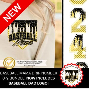 IceCreamsprinkle Drip Numbers Baseballmama PNG Bundle|Black Gold Ice Cream Drippy Baseball Dripping DTF| DIY Teeshirts