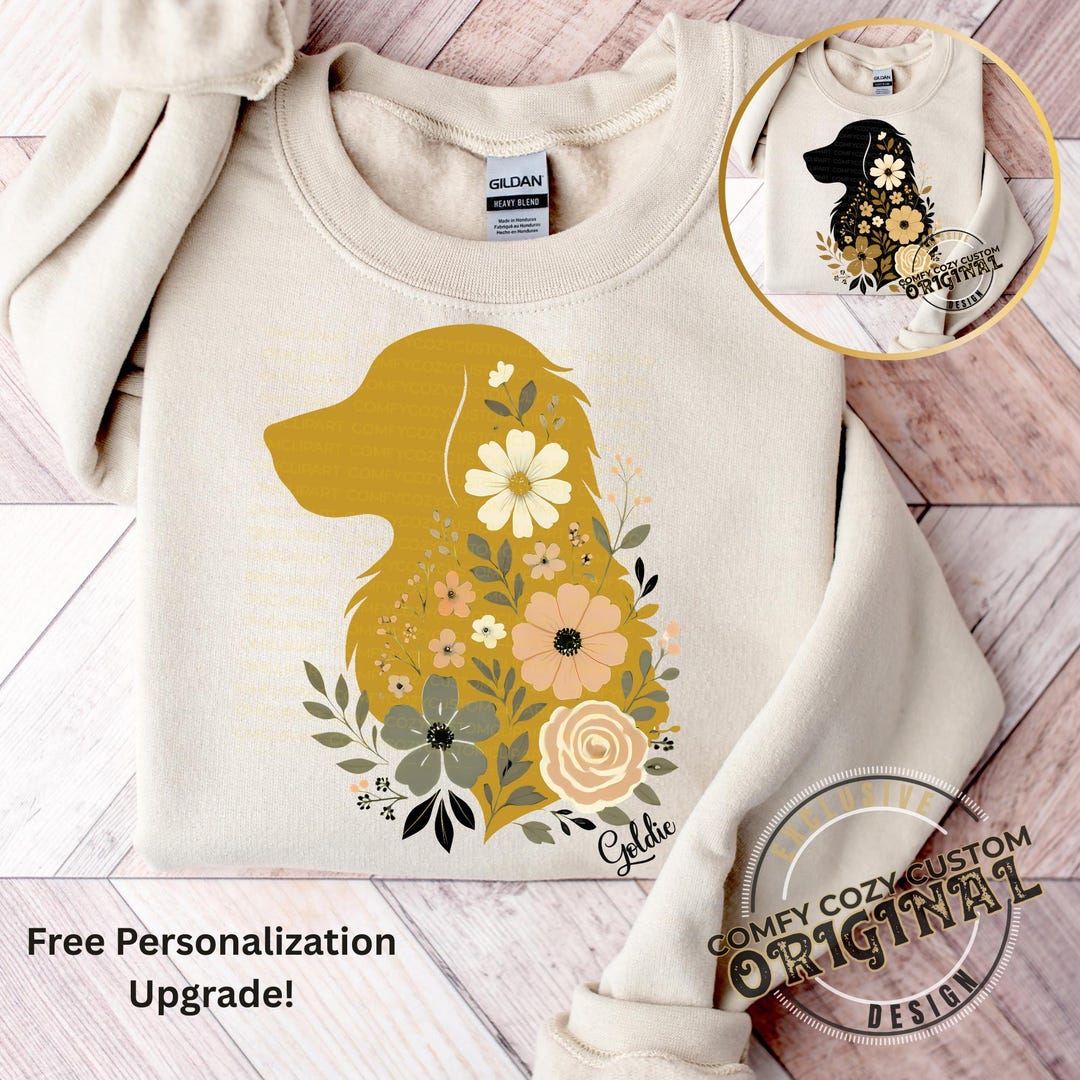 Custom Golden Retriever Dog Mom Sweater | Floral Pet Silhouette Top ...