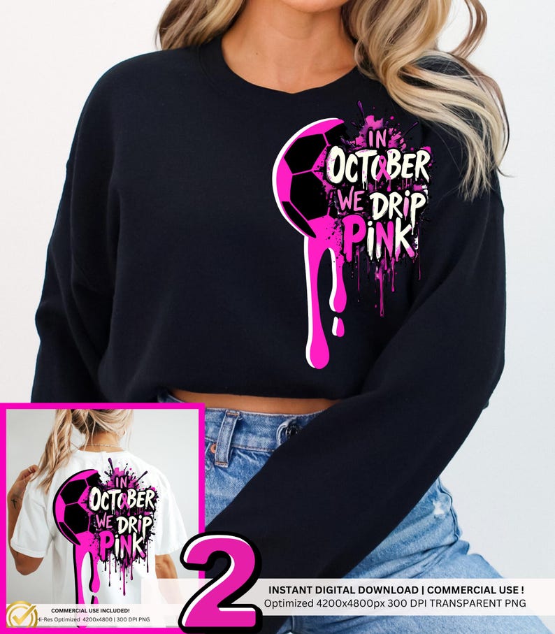 October Dripping Breast Cancer Awareness Soccer PNG: Pink Out Design (commercial Use) - Etsy