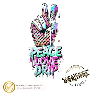 Peace Love Drip/Respect the Drip Guanto da mazza da baseball con gocce di gelato PNG/Design carini con gocce di softball DTF Immagine digitale per magliette fai da te