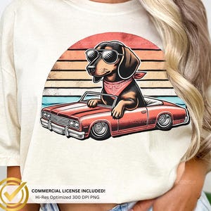Süßer Doxie Hund PNG|Retro Wursthund Sonnenuntergang|Low Rider Auto|Dackel Mama Png|Weenie Hund DTF|Weenie Hund Clipart für Handwerker|Doxies Mama Geschenk