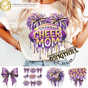 Dripping Coquette Football Cheer Mom Youth Football Drip Bow sports PNG Bundle|Purple Yellow Gold Youth Cheerleading Grid Football DTF|