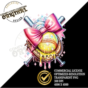 Pink Coquette Softball Drip PNG | Boujee Sports Design (Digital Download) image 2