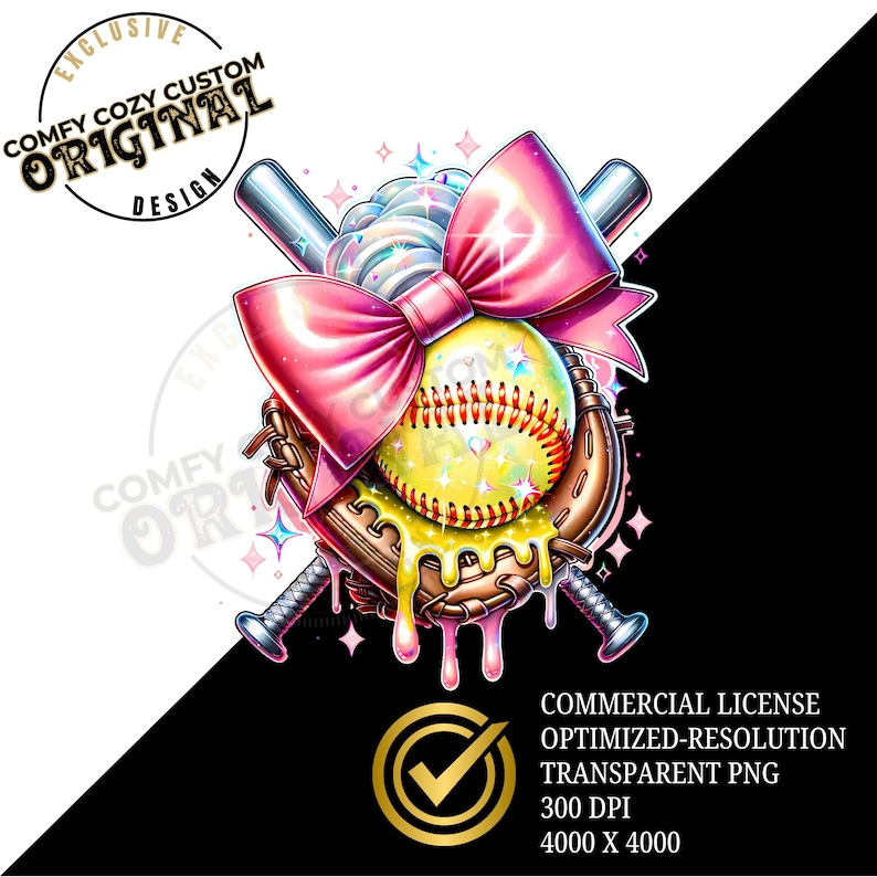 Pink Coquette Softball Drip PNG | Boujee Sports Design (Digital Download) image 2