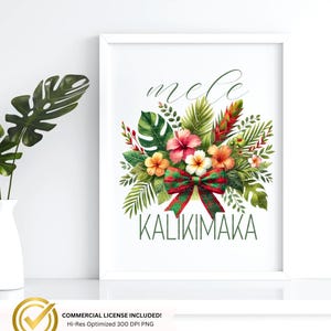Mele Kalikimaka|Arte de parede para impressão de buquê de aquarela de hibisco de Natal|Monstera Lover Plant Lady|Imagem DTF|Download digital Clipart png