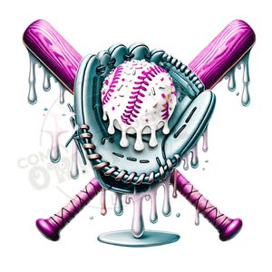 Baseball Melt Ice Cream Glove Drippy Bat Ball|hot pink baseball dripping|Soft Blue|Glove Bat Dripping|Drip Sports png designs|sprinkle drip