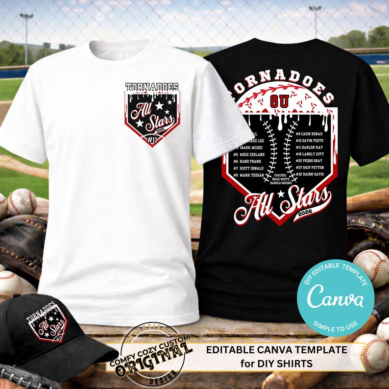 Icecream DRIP Baseball Roster Back|diy Editable Canva All Stars Shirt ...