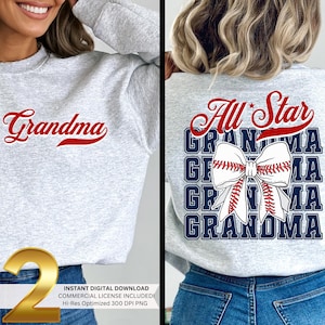 Kokette All Star Oma PNG|Baseballmama Bow|GameDay DIY TeeShirt Grafik| Allstar Base-Ball DTF Sublimation | AllStars gamma Nana Oma