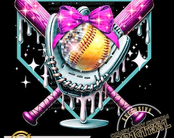 Disco Drip Softball PNG | Pink Bow, Sports Sublimation (Digital File)