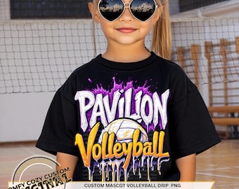 Custom Drip Volleyball Mascot y2k Drippy VOLLEYBALL|Volley Ball png|Personalized Sports Name Logo Shirt DTF|Set and Flow Cute DIY tee-shirts