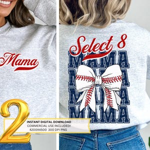 Coquette Wählbare 8 Mama PNG|Baseballmama Bow|GameDay diy TeeShirt Grafik| Allstar Base-Ball DTF Sublimation | AllStars Mom Gewerbliche Nutzung