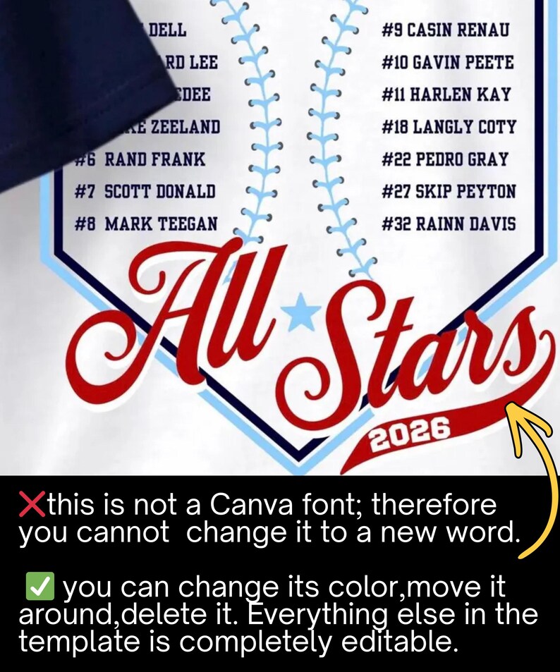 Baseball Roster Layout Baseball Roster Back Template | Canva ALL Stars Layout | Editable ...