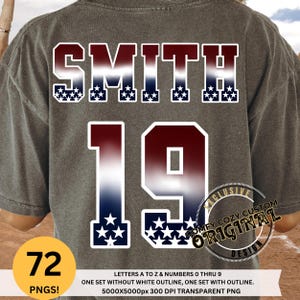 Rood wit blauw ombre ABC-letters en cijfers PNG BUNDEL|Kinder-ABC's|All Star Baseball Softbal Numbers|Cijfers|4 juli |dtf|Patriottische clipart