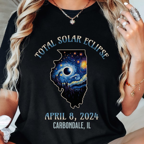 Customized Eclipse Matching Illinois State Souvenir Gifts for April 8 solar eclipse 2024,Van Gogh Starry Night Family Eclipse Sweatshirt