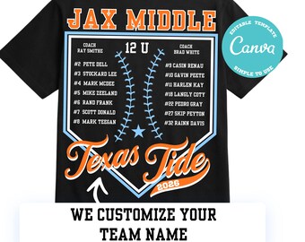 Custom Baseball Roster Template for Canva | Vintage Team Drip Spirit Wear PNG