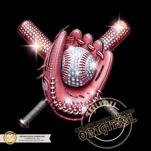 Błyszczące BASEBALL i różowe rękawice Boujee Glove Bats PNG do pobrania cyfrowego|Baller Girl|Grafika na koszulki DIY|Różowa kokarda pngs|Baseball Girly|Kij z kryształkami