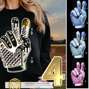 Guanto da battitore gocciolante/Pipistrelli con segno di pace gocciolante Rispetta il gelato da baseball gocciolante PNG/Design carini con gocce di softball/Magliette fai da te DTF