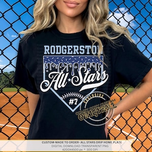 Placa de inicio personalizada con goteo png/Béisbol All Stars con goteo, béisbol Drippy Drip Softball/All Star png/Camisetas deportivas personalizadas Baseballmama