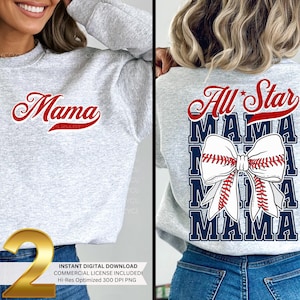 Coquette All Star Mama PNG/Baseballmama Bow/Grafica fai da te per maglietta GameDay/Sublimazione Allstar Base-Ball DTF/Spot pubblicitario AllStars Mom of both