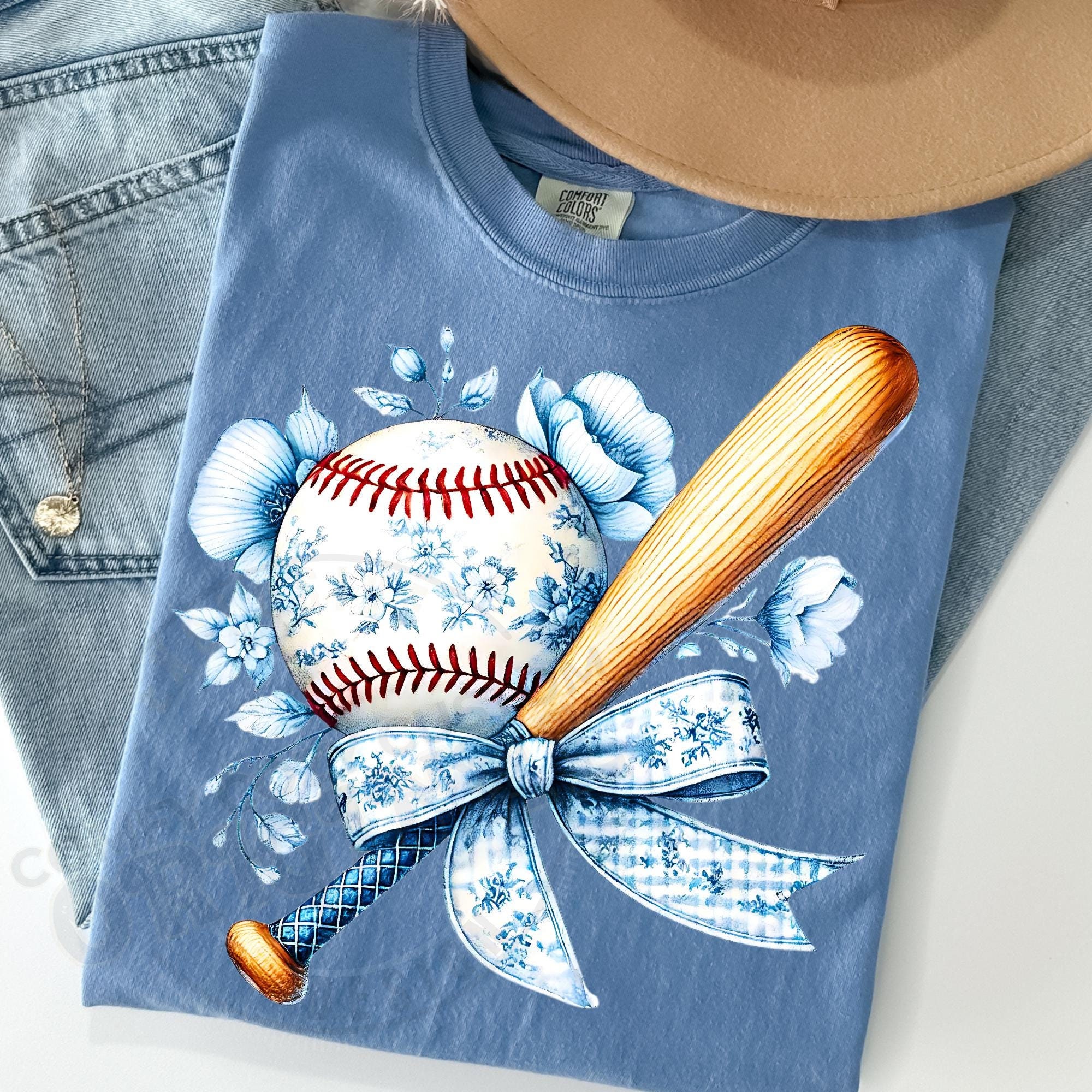 Vintage Blue Toile De Jouy Elegant Coquette Baseball BAT and