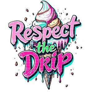 Cono gelato da baseball che gocciola/Pink baseball che gocciola PNG per magliette fai da te, design per magliette fai da te/Baseball che gocciola/Softball Sports DTF Download
