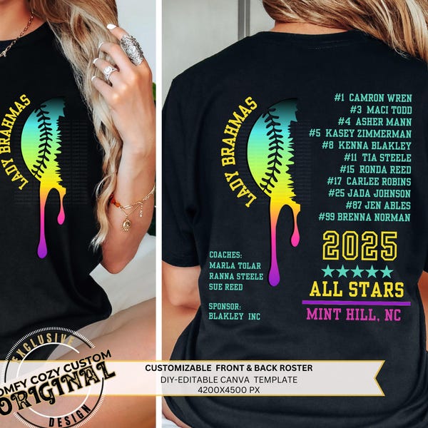 Editable Baseball Roster PNG, Drippy Team Canva Template (Digital Download)
