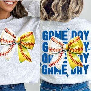 Lot de 2 coquettes de baseball et de softball SPLIT Bow Game Day MAMA | Ruban de softball png|impression dtf|moitié baseball moitié softball|vibes du jour du match png