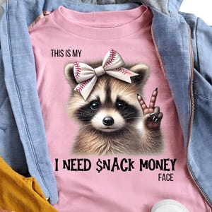 Qui solo per gli snack BaseballSister/Raccoon Sideline Sister Baseball Immagine PNG DTF/Magliette fai da te/Storage Stand/Snack Money Face