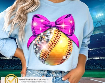 Disco Softball PNG | Hot Pink Bow, Baller Girl Design (Digital Download)