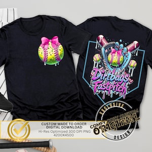 Custom mascotte softbal Respect the Drip|Softbal png|Gepersonaliseerde sportshirt met naamlogo DTF-afbeelding|Drippy Ball| Schattig ontwerp voor zelfgemaakte T-shirts