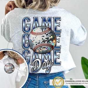 Camiseta de béisbol disco con imágenes PNG apiladas del día del juego retro/transferencias deportivas Diseños listos para imprimir Gráfico DTF para lindas camisetas DIY/uso comercial