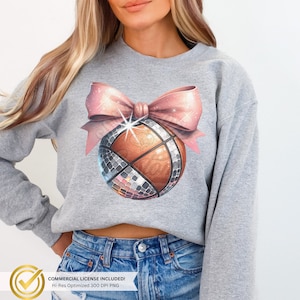 Disco Coquette Bow Basketball PNG sofortiger digitaler Download|Baller Girl|DIY Shirts|300 DPI Grafik|Rosa Schleife png|Spielfeldseite|Bling Basketball